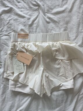 Blogilates Cream Ruffle Layered Women’s Shorts - New With Tag